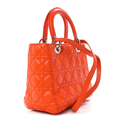 Christian Dior Lambskin Cannage Medium Lady Dior Orange 3 of 15