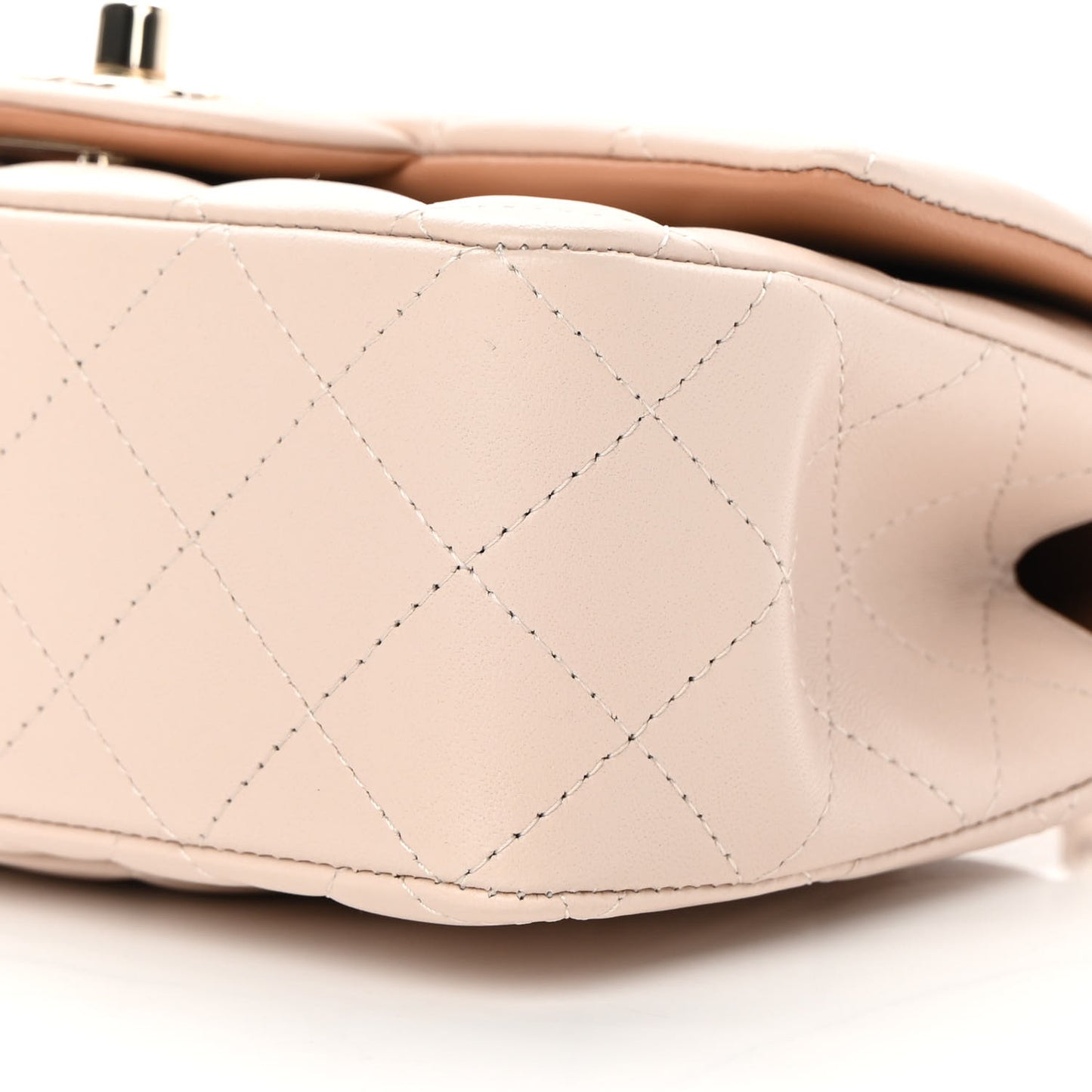 Lambskin Quilted Bi-Color Mini Top Handle Rectangular Flap Ecru Dark Beige