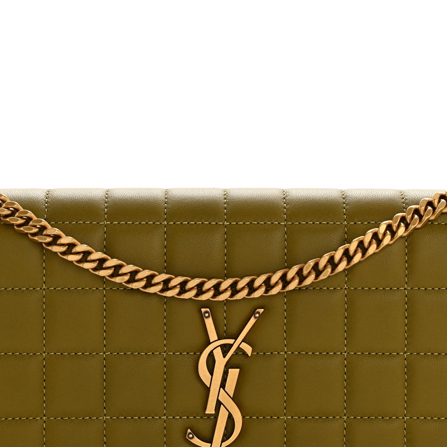 Lambskin Carre Quilted Cassandre Chain Wallet Olive Drab
