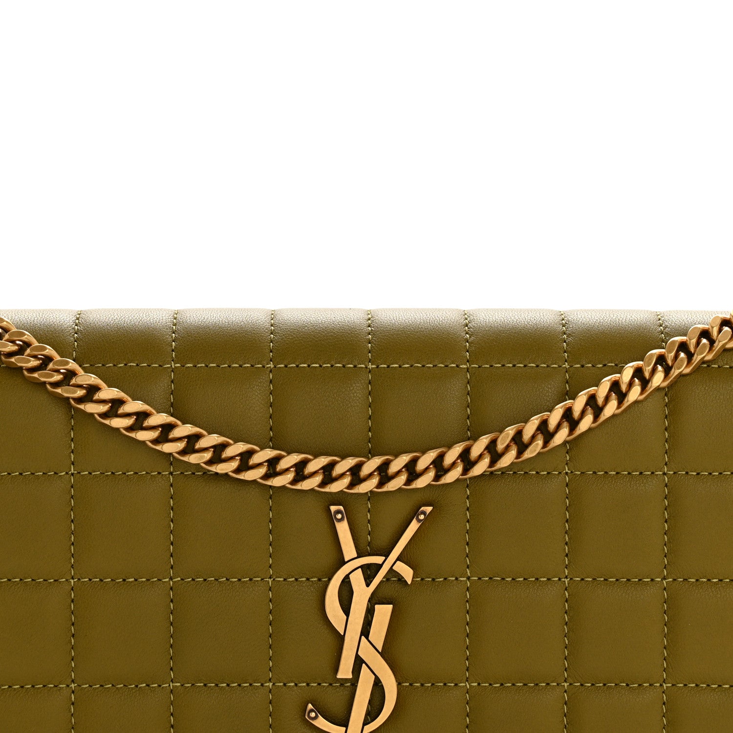 Saint Laurent Lambskin Carre Quilted Cassandre Chain Wallet Olive Drab 8 of 14