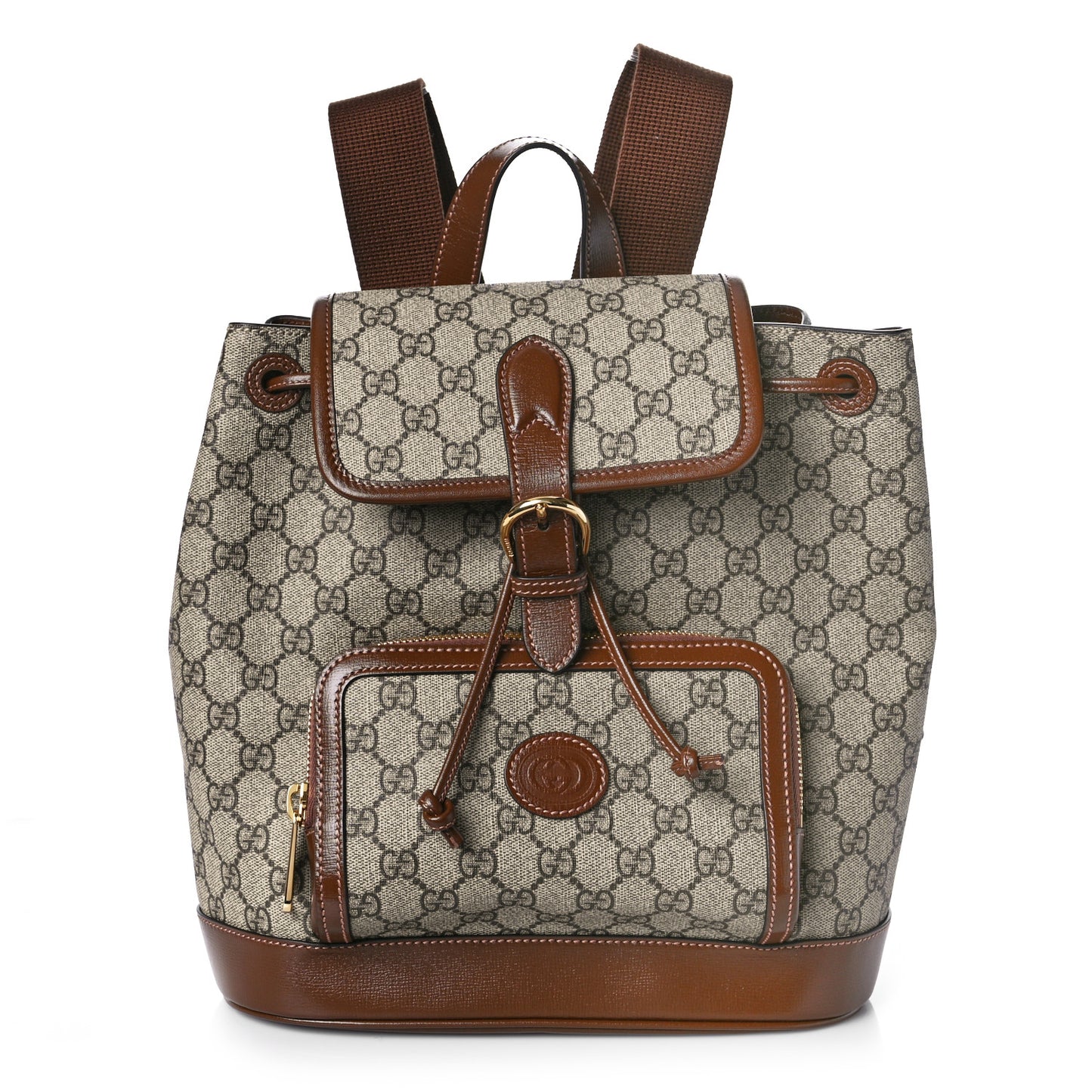 GG Supreme Monogram Azalea Calfskin Retro Interlocking G Buckle Backpack Beige Ebony Brown Sugar