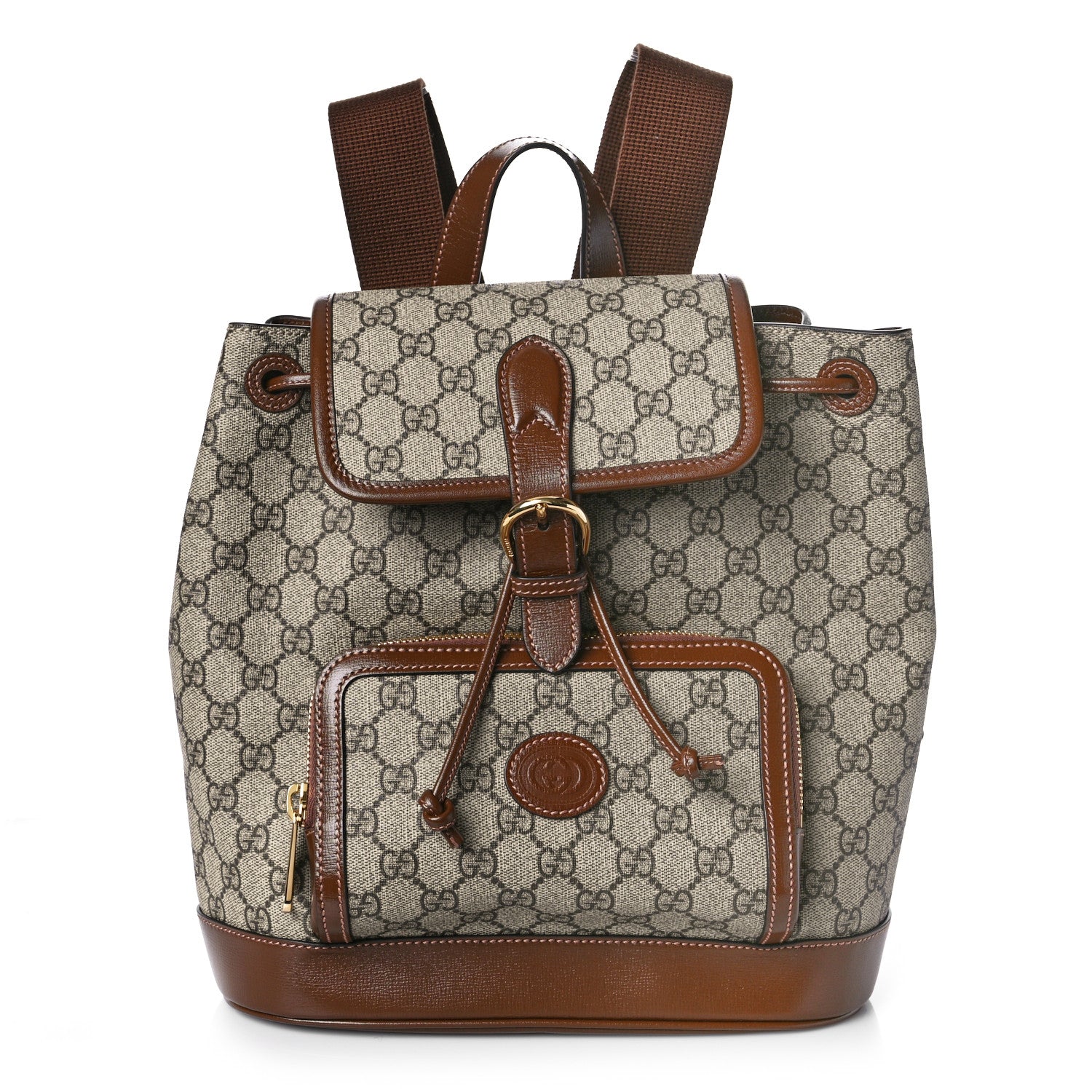 Gucci GG Supreme Monogram Azalea Calfskin Retro Interlocking G Buckle Backpack Beige Ebony Brown Sugar 1 of 9