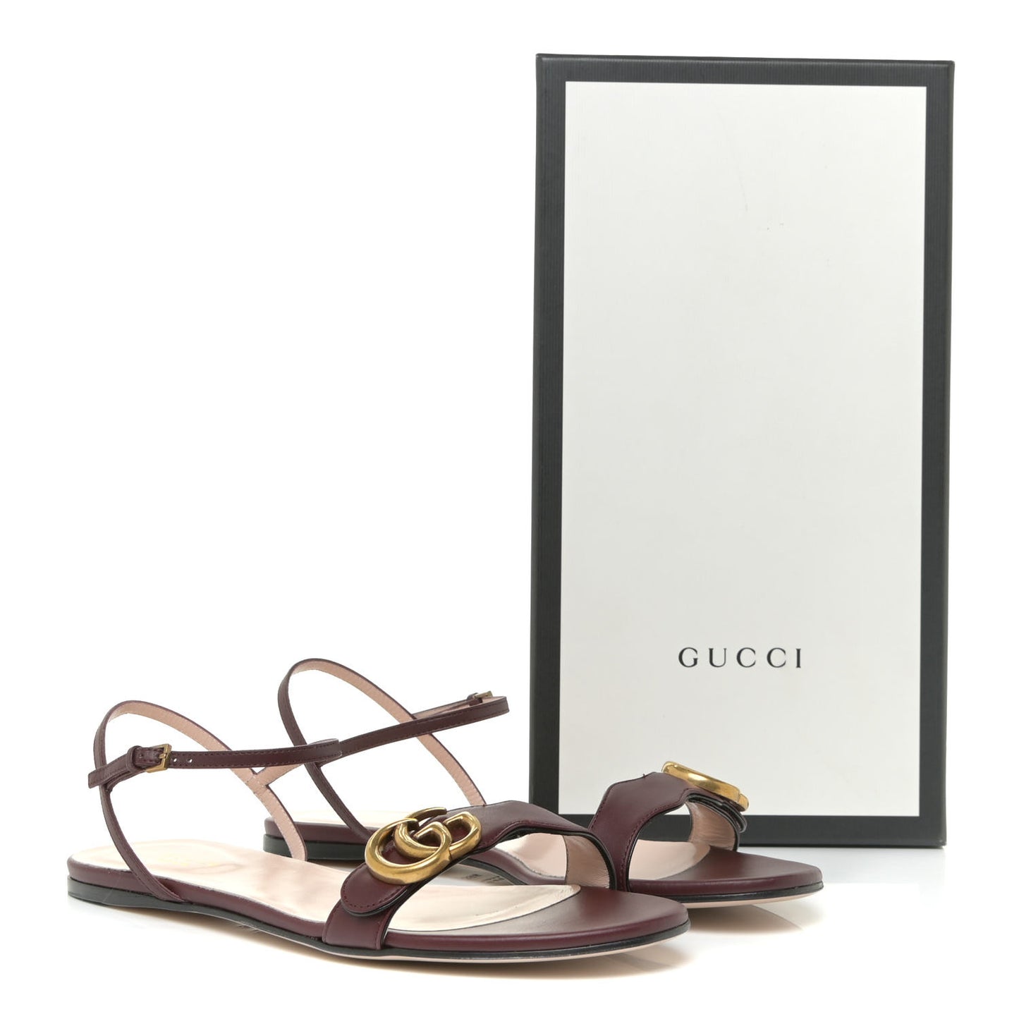 Lifford Calfskin GG Marmont Ankle Wrap Flat Sandals 39.5 Vintage Bordeaux