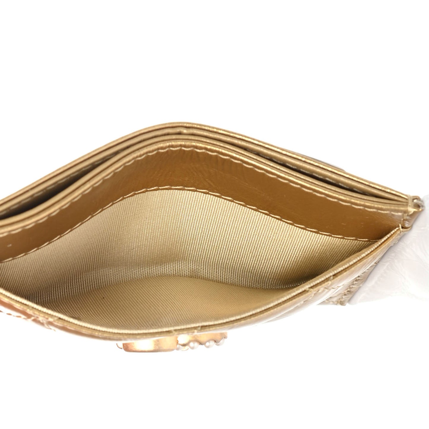 Metallic Aged Calfskin Quilted Card Holder Gold