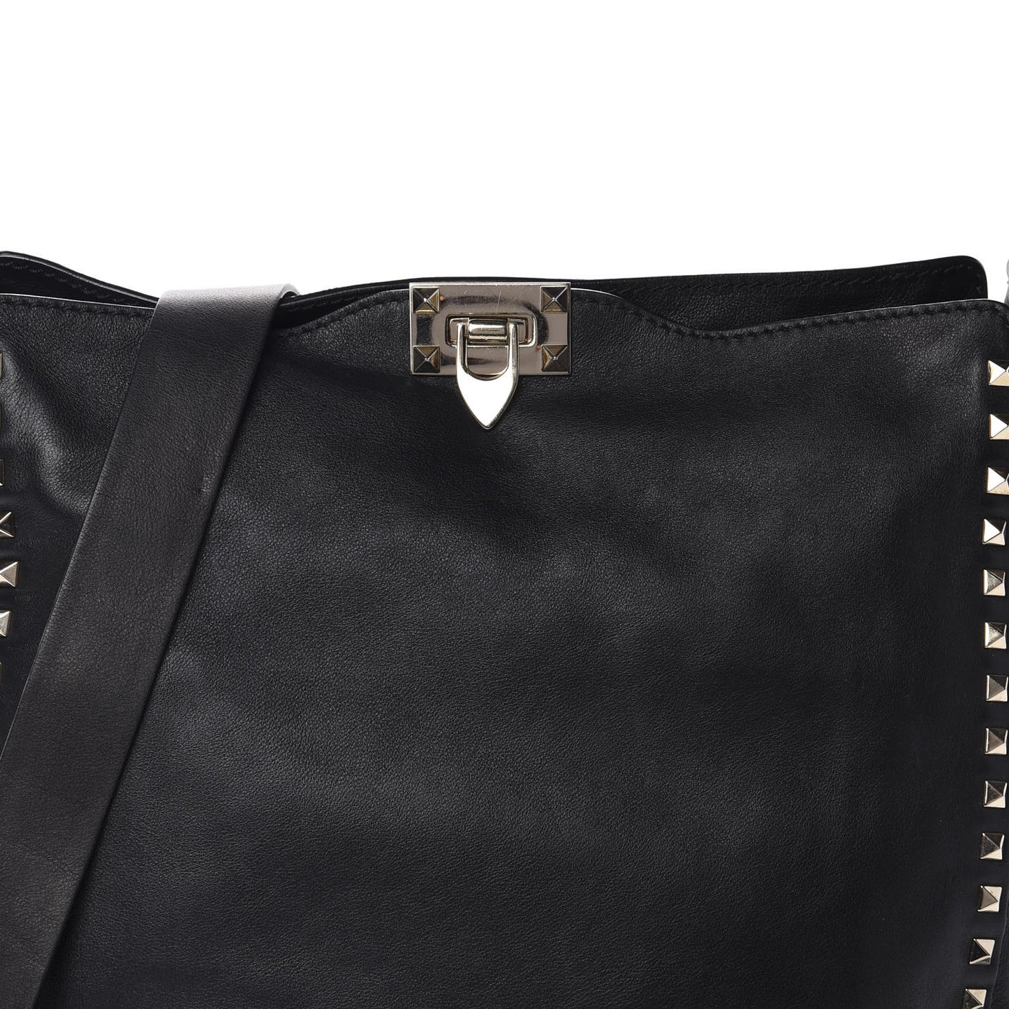 Vitello Large Rockstud Flip-Lock Messenger Bag Black
