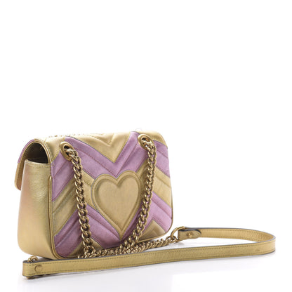 Gucci Metallic Calfskin Matelasse Mini GG Marmont Shoulder Bag Gold Pink 3 of 11