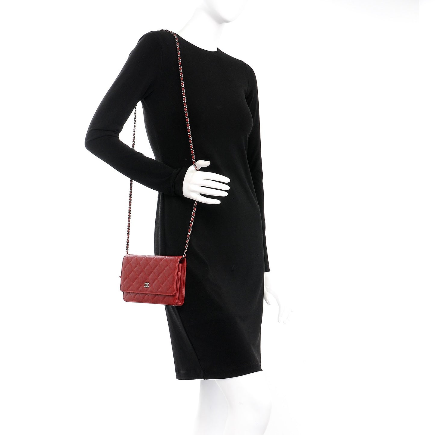 Caviar Quilted Wallet on Chain WOC Red