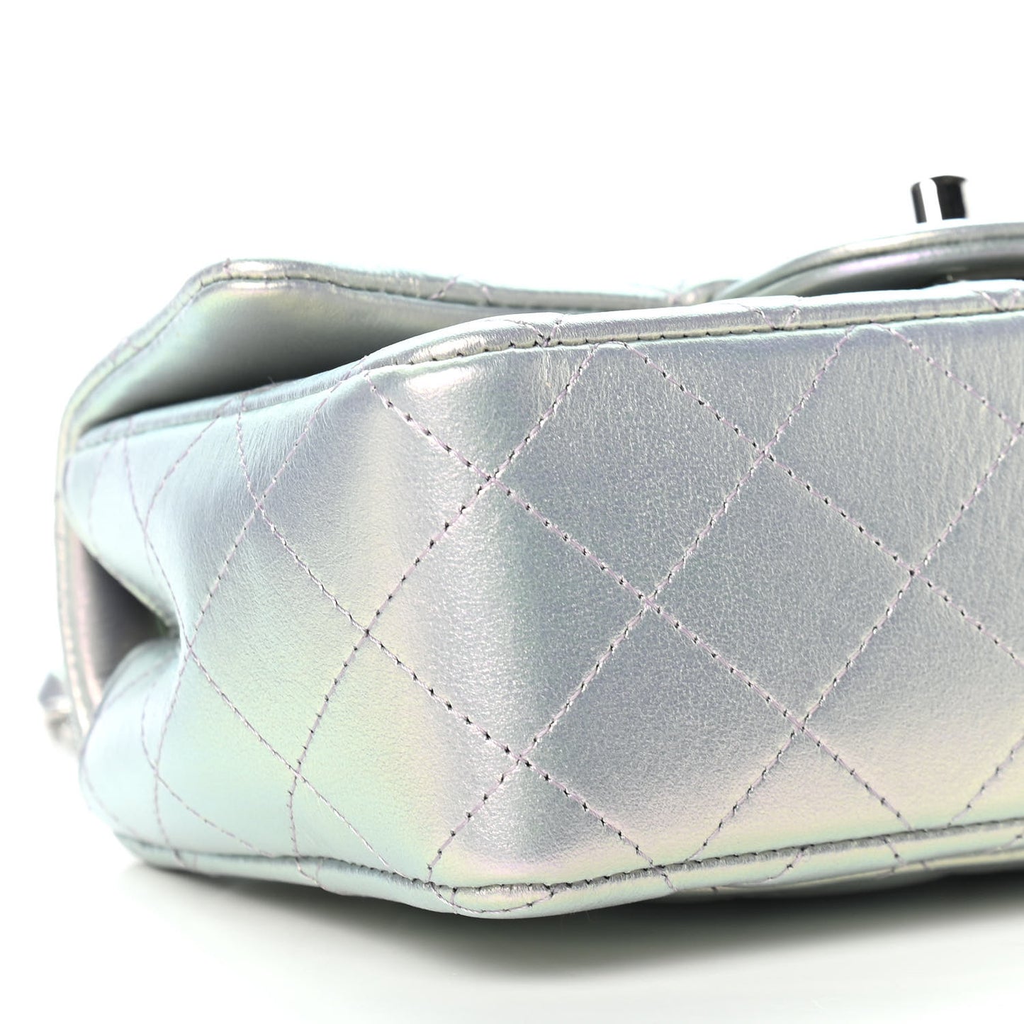 Iridescent Calfskin Quilted Mini Rectangular Flap Light Purple