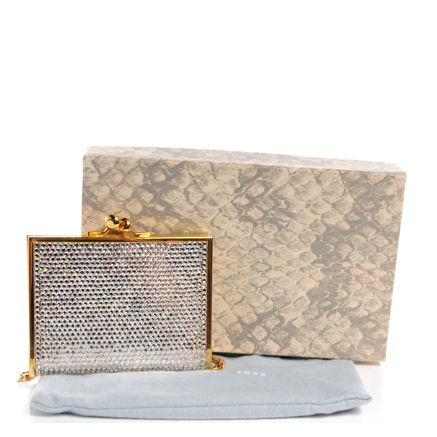 Swarovski Crystal Rose Quartz Kisslock Minaudiere Gold