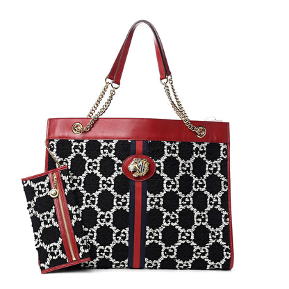 Gucci Tweed GG Monogram Large Rajah Chain Tote Romantic Cherry Black White 1 of 10