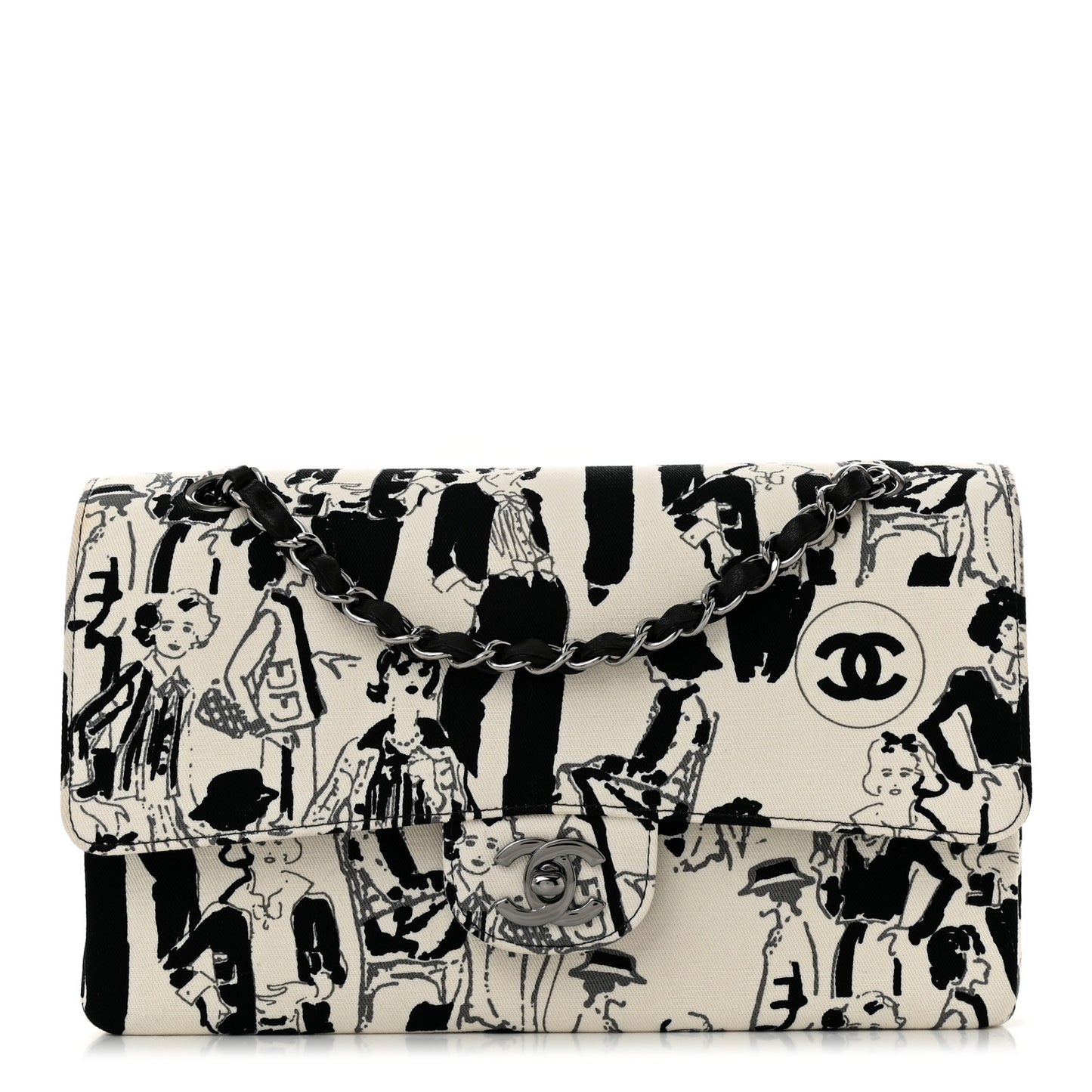 Canvas Coco Icons Medium Double Flap Black White