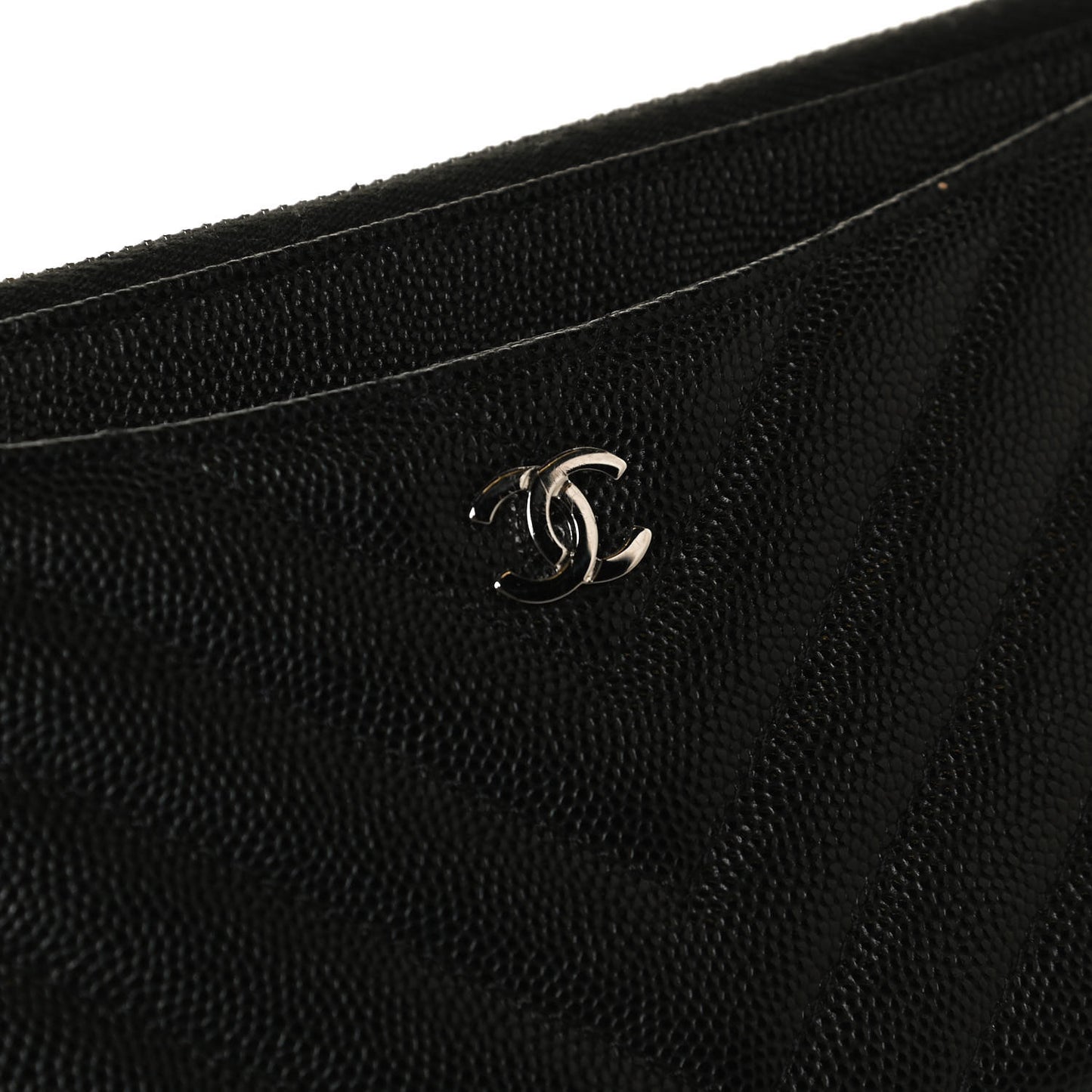 Caviar Chevron Quilted Zip Pouch Black