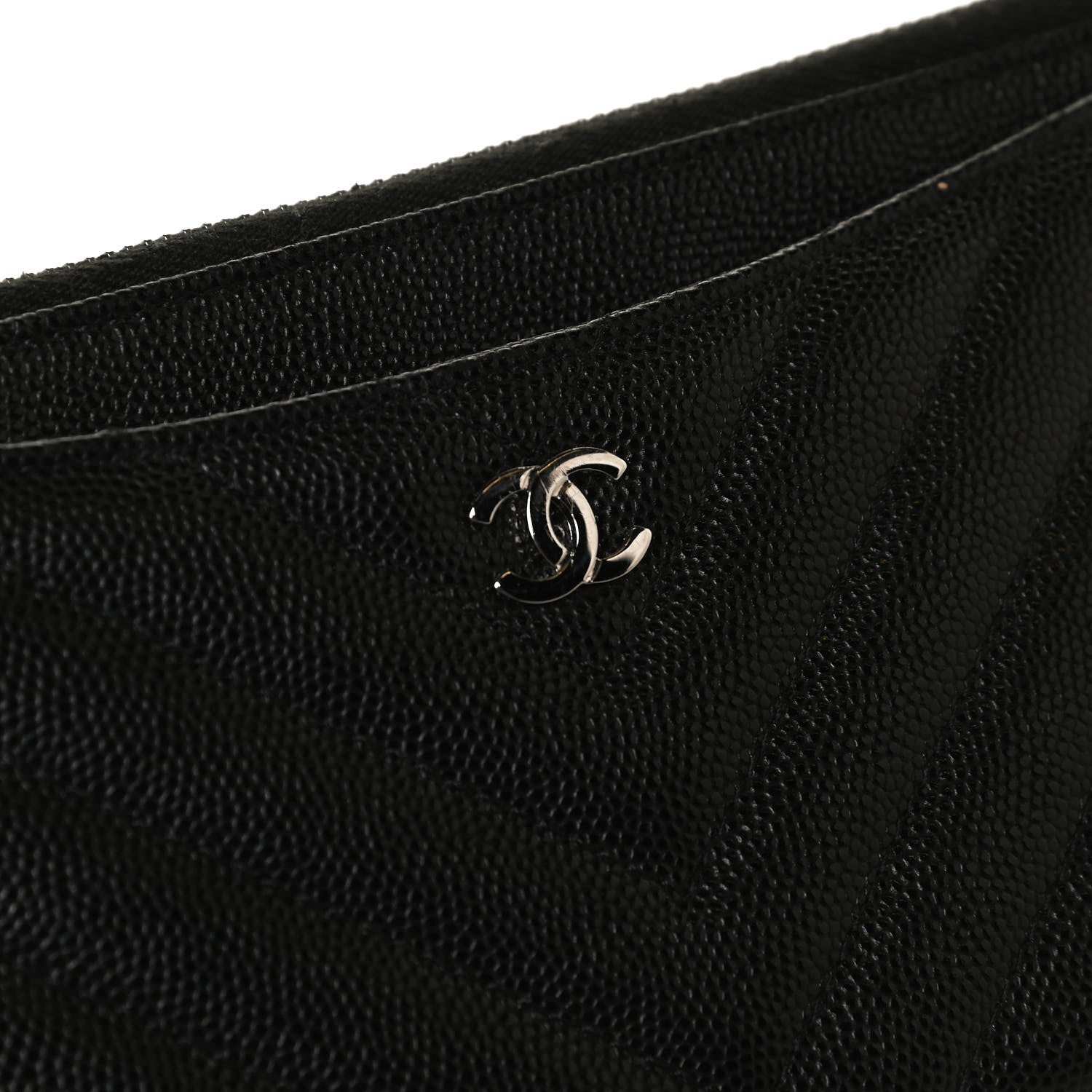 Chanel Caviar Chevron Quilted Zip Pouch Black 8 of 11