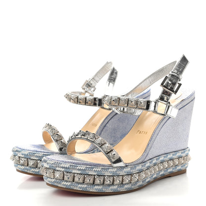Christian Louboutin Mini Glitter Pira Ryad 110 Wedge Sandals 40 Silver 3 of 7