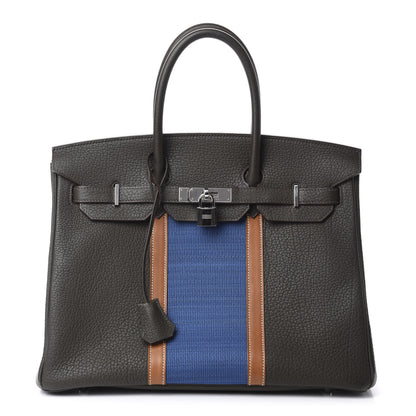 Hermes Fjord Barenia Crinoline Club Birkin 35 Eucalyptus Fauve Bleu Thalassa 1 of 12