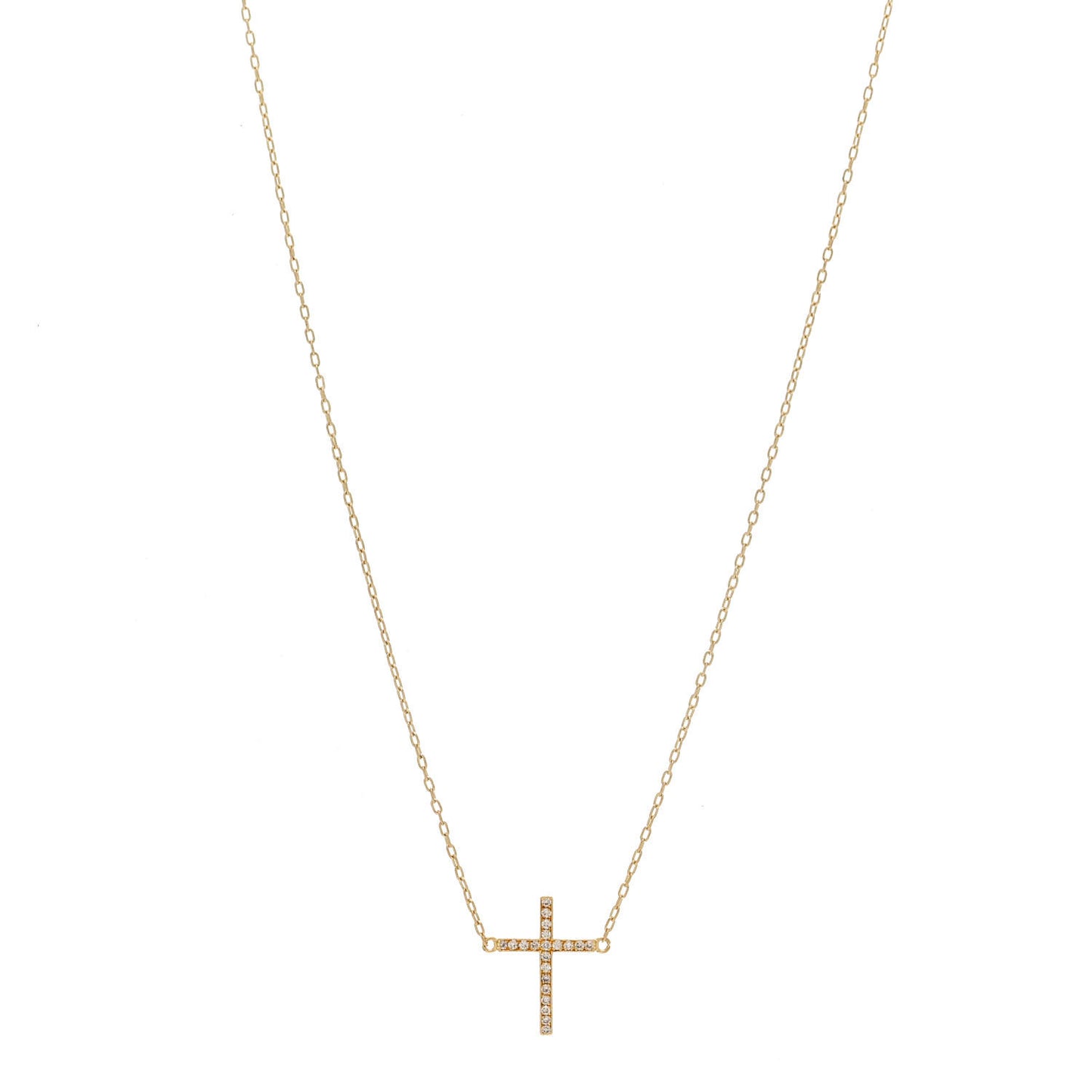 18K Yellow Gold Diamond Cross Pendant Necklace