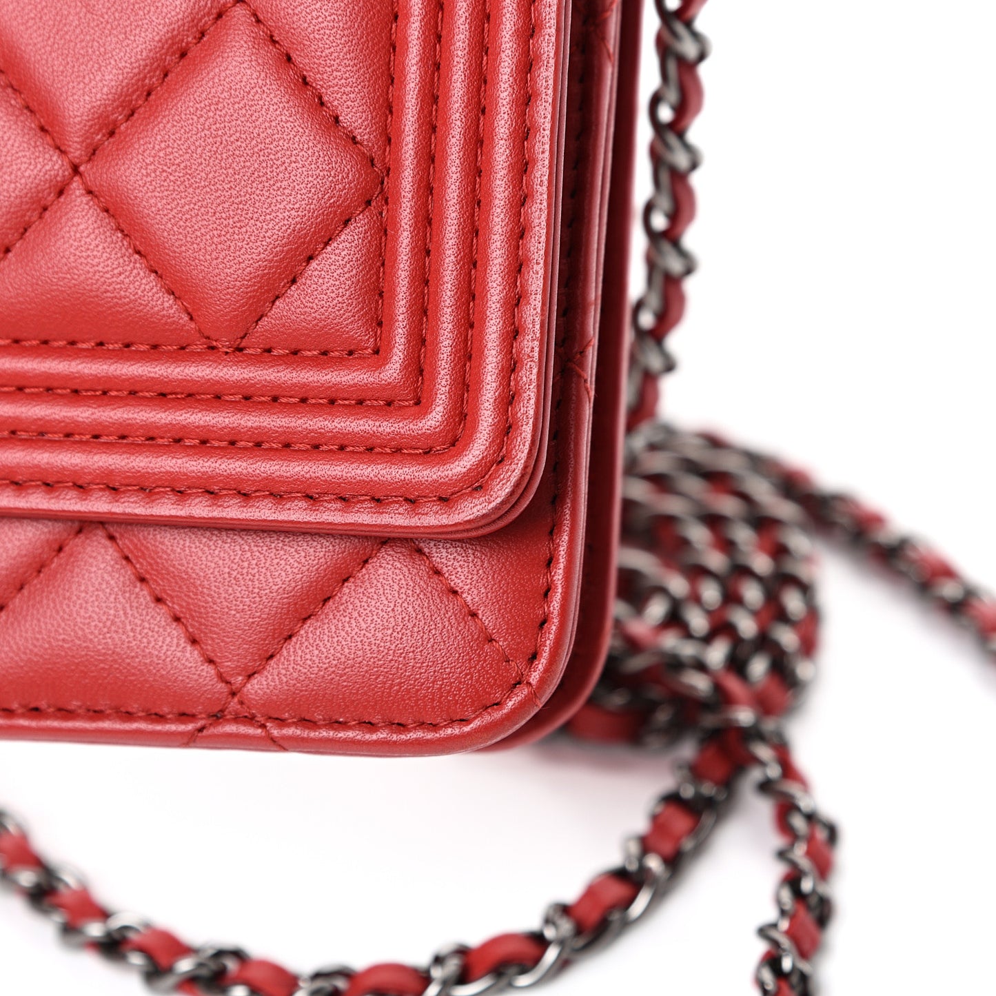 Lambskin Quilted Boy Wallet On Chain WOC Red