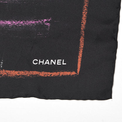Chanel Silk Twill Chalk Print CC Square Scarf Black 3 of 4