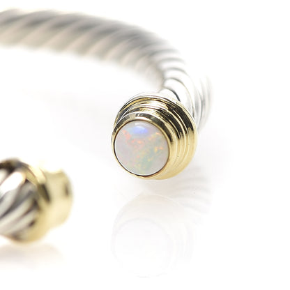 David Yurman Sterling Silver 18K Yellow Gold Opal 4mm Cable Kids Birthstone Bracelet 6 of 7