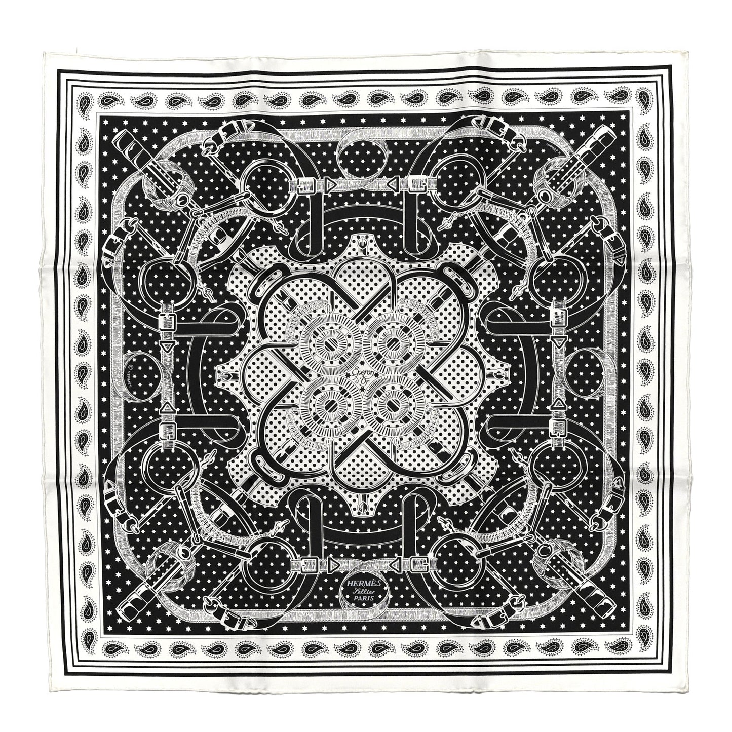 Silk Eperon D'Or Bandana Shawl 55 Black White