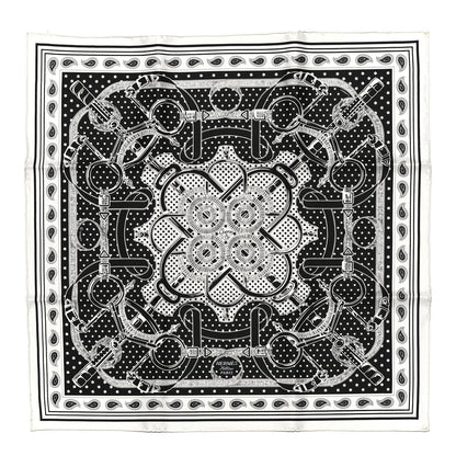 Hermes Silk Eperon D'Or Bandana Shawl 55 Black White 1 of 5