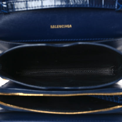 Balenciaga Shiny Calfskin Crocodile Embossed Small B Crossbody Bag Navy 5 of 9