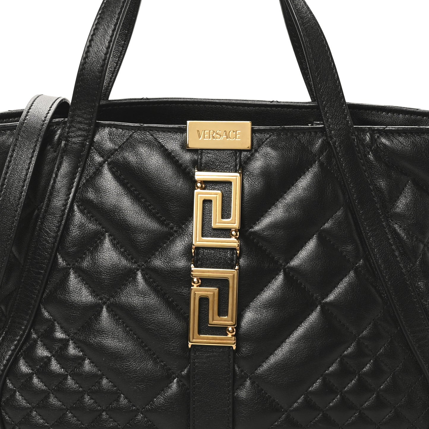 Calfskin Quilted Greca Versace Small Goddess Tote Bag Black