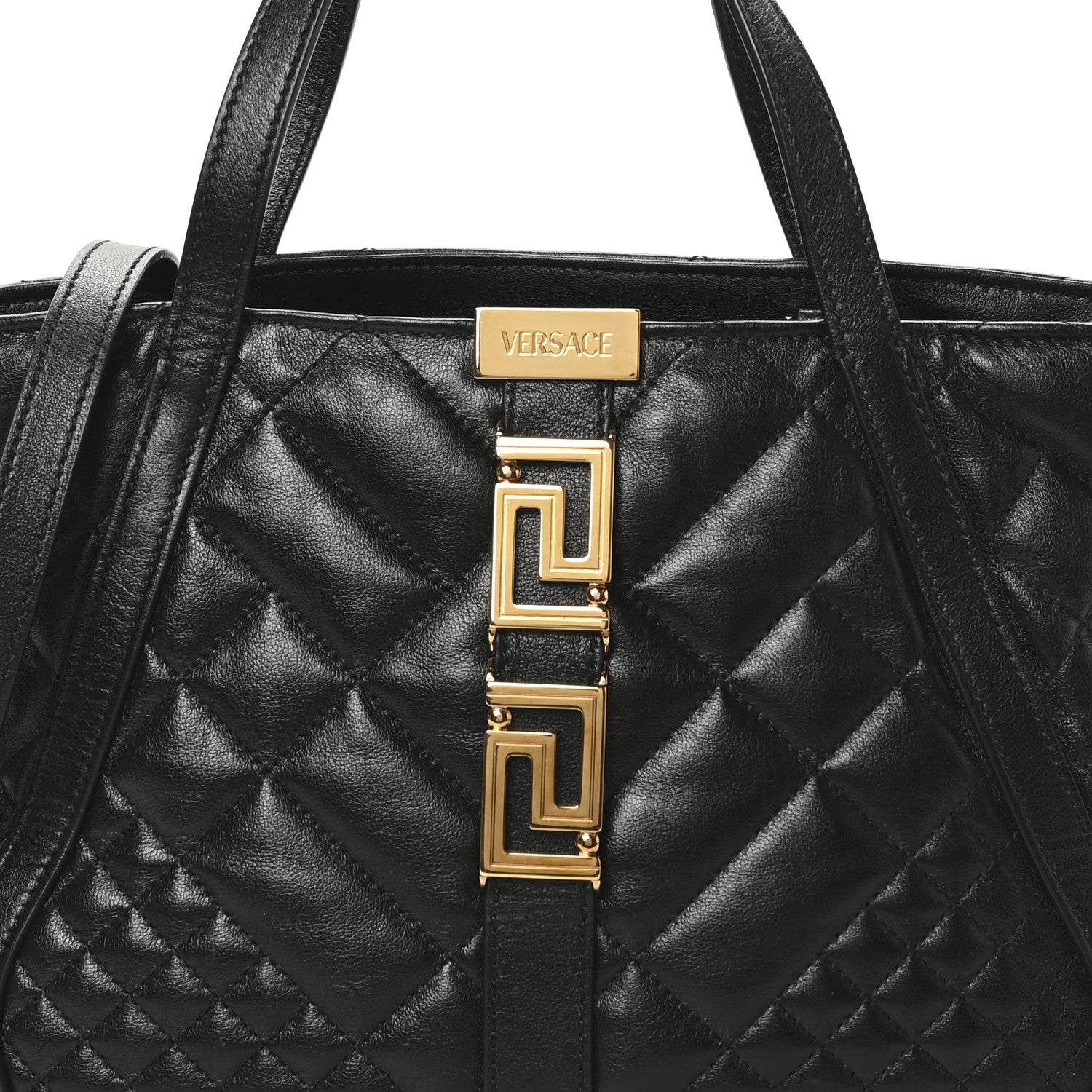 Versace Calfskin Quilted Greca Versace Small Goddess Tote Bag Black 7 of 10