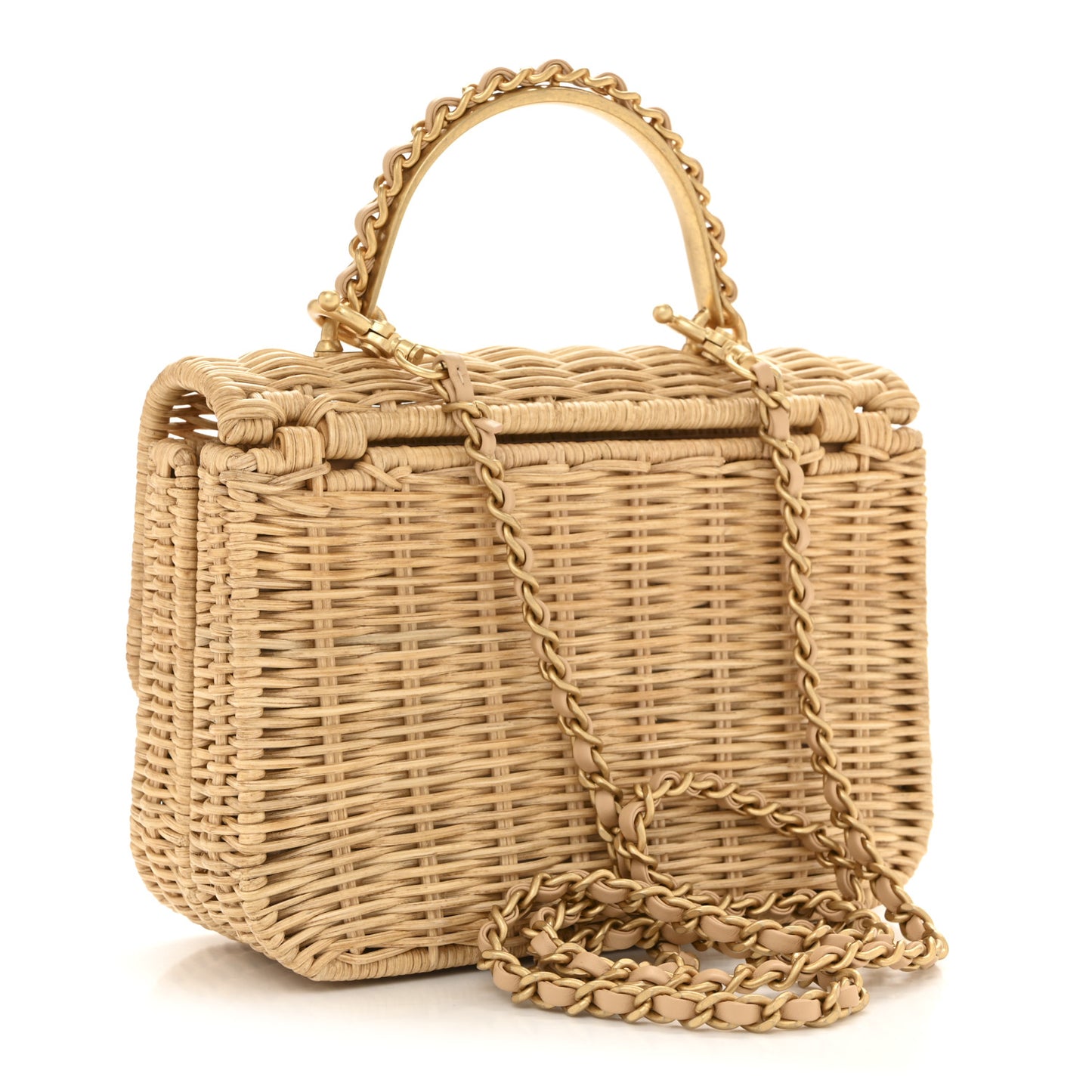 Braided Rattan Mini CC Top Handle Flap Beige