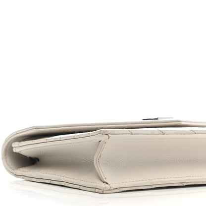 Saint Laurent Grain De Poudre Matelasse Chevron Monogram Envelope Chain Wallet Optical White 7 of 9