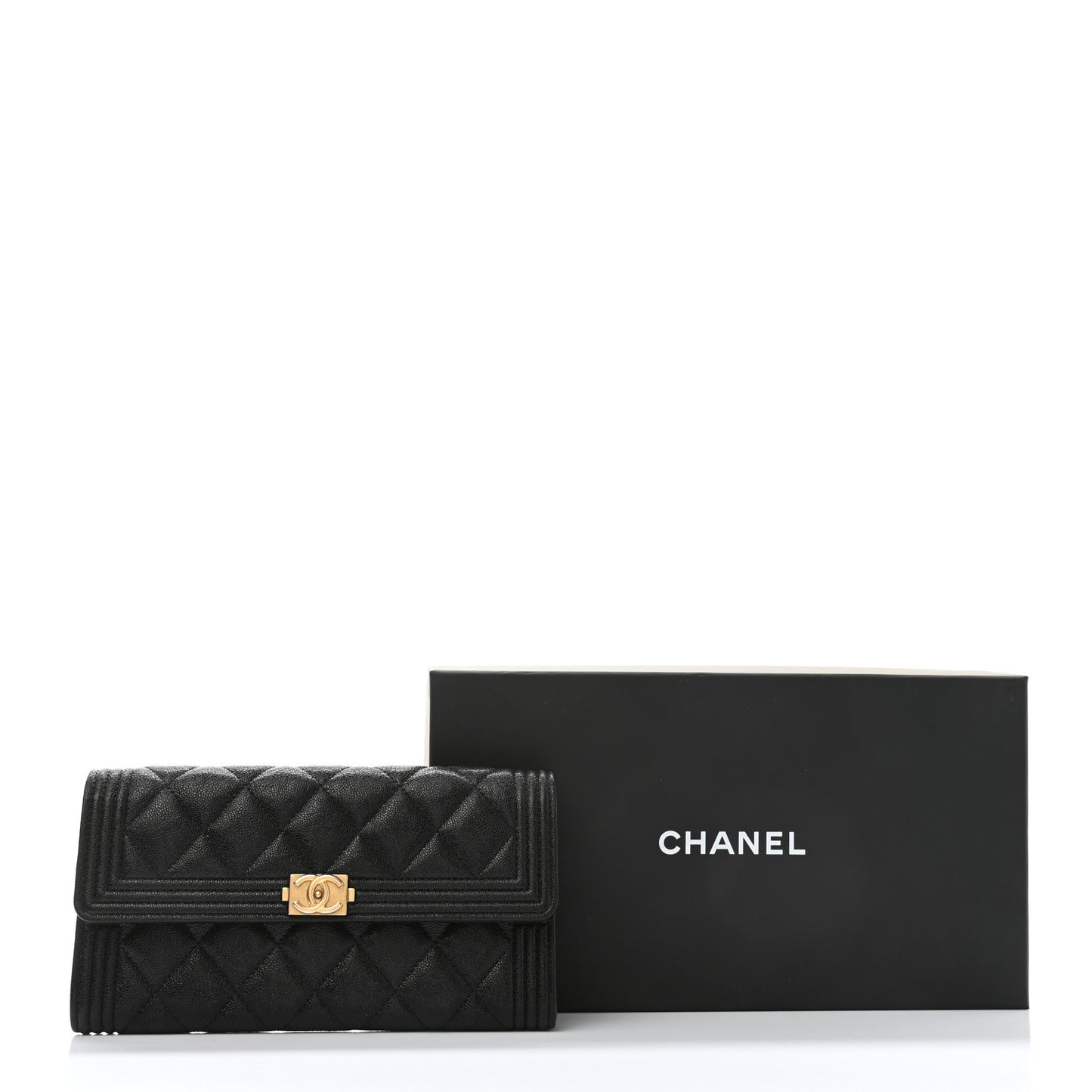 Caviar Quilted Long Boy Flap Wallet Black