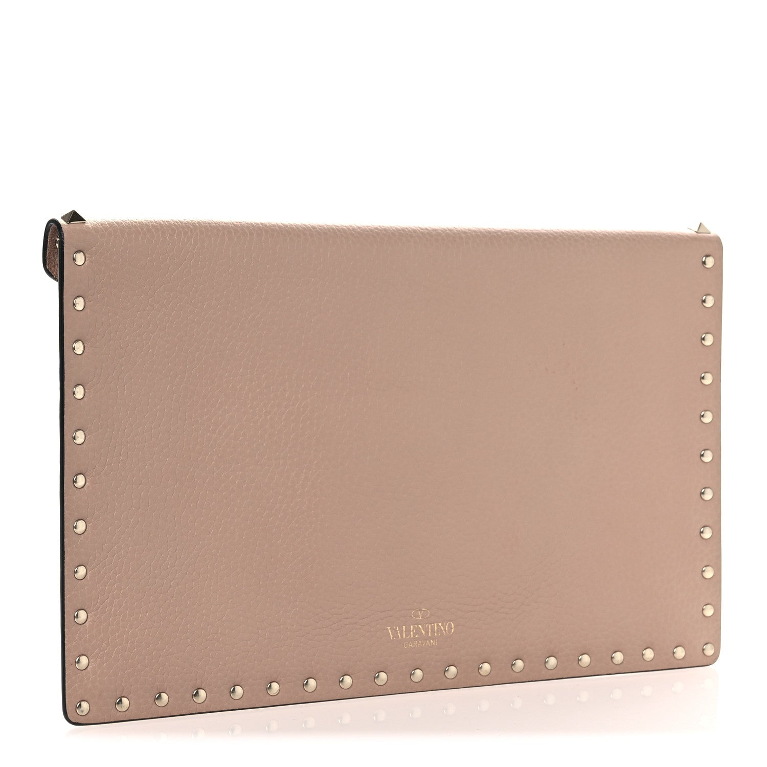 Valentino Garavani Pebbled Calfskin Large Rockstud Envelope Clutch Poudre 3 of 9