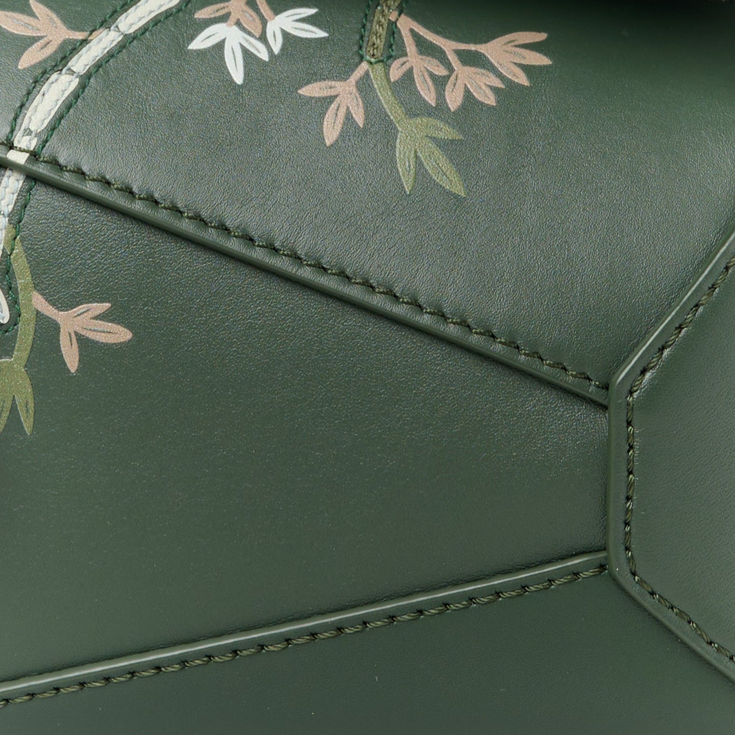 X SUNA FUJITA Satin Calfskin Mini Pandas Puzzle Edge Bag Bottle Green