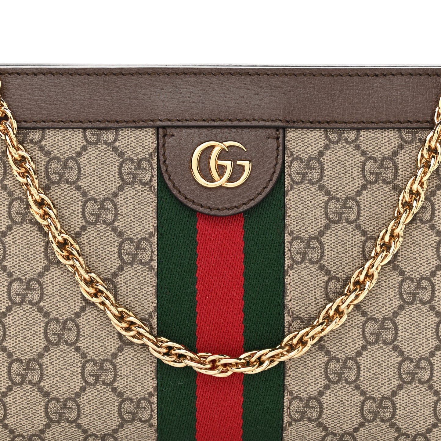 GG Supreme Monogram Web Small Ophidia Chain Shoulder Bag Brown