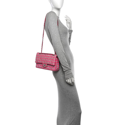 Chanel Tweed Quilted Medium Double Flap Hot Pink 2 of 13