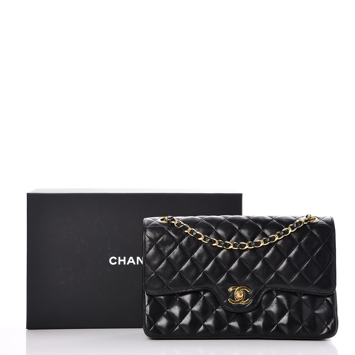 Lambskin Quilted Medium Double Flap Black