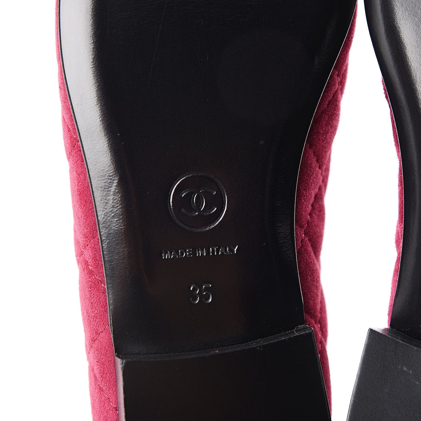 Suede Calfskin Quilted Cap Toe CC Ballerina Flats 35 Dark Pink