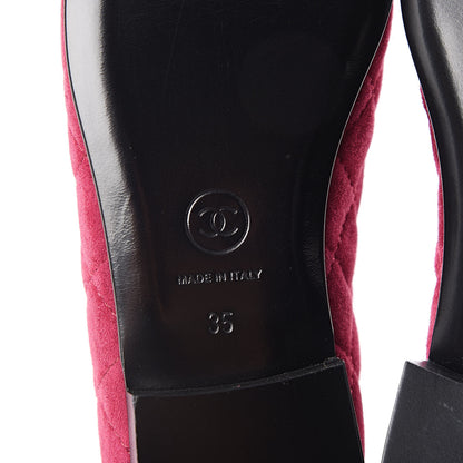Chanel Suede Calfskin Quilted Cap Toe CC Ballerina Flats 35 Dark Pink 6 of 9