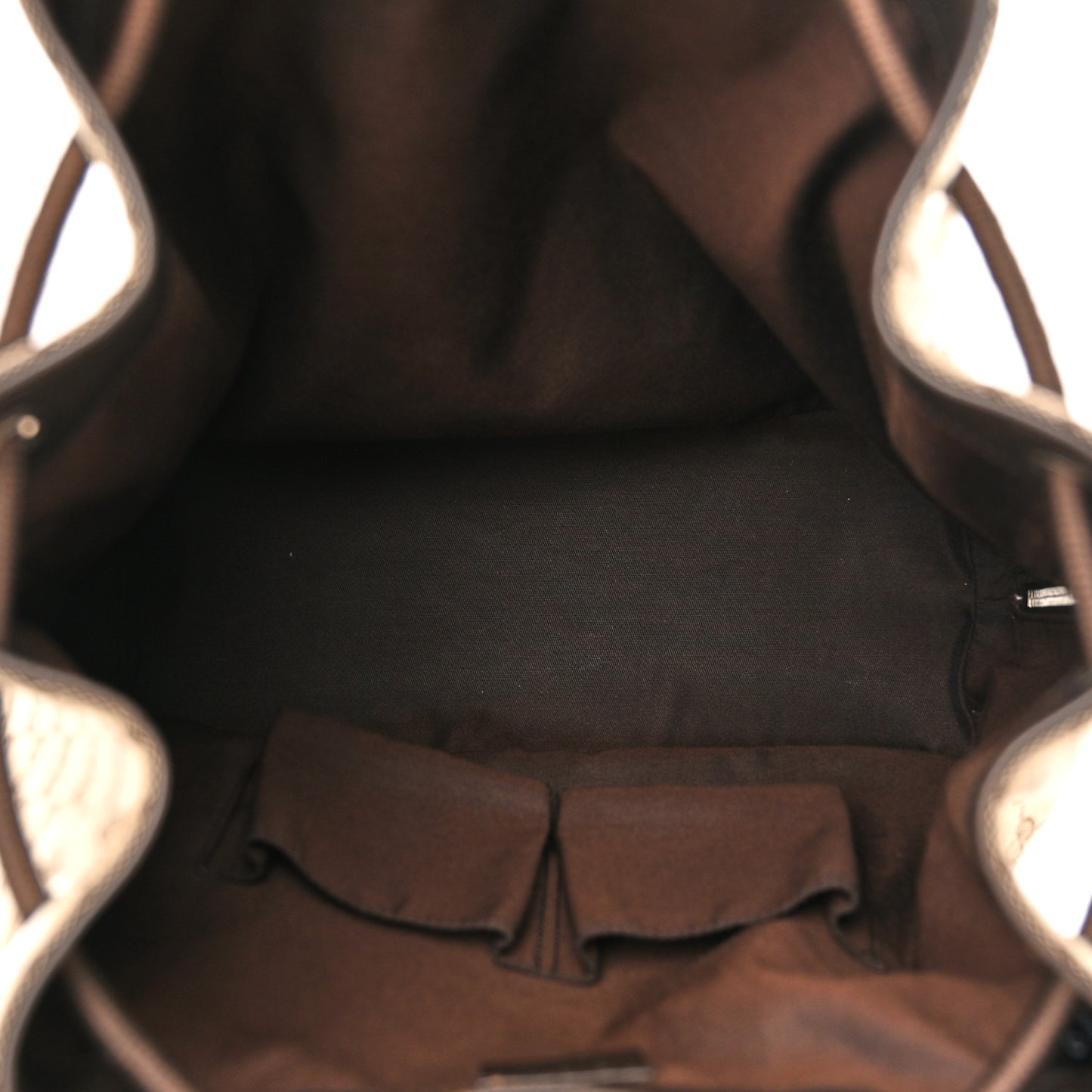 Monogram Dollar Calfskin O Drawstring Backpack Beige Ebony Testa di Moro Dark Chocolate