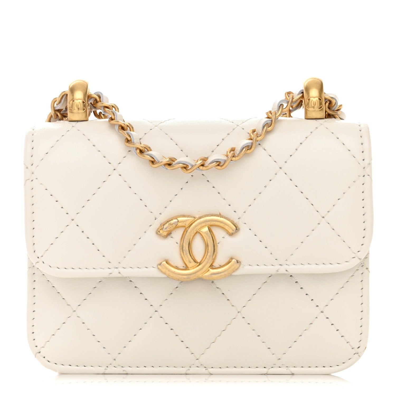 Chanel Calfskin Quilted Perfect Fit Coin Purse With Chain White 1 of 12
