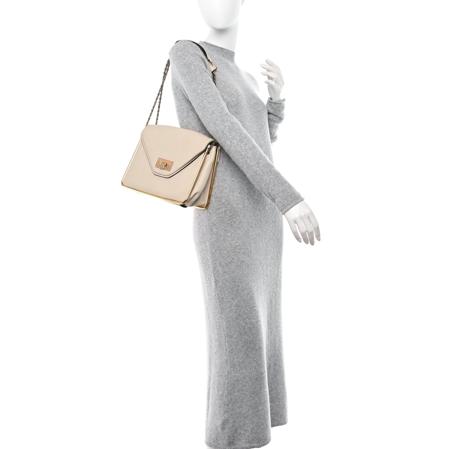 Grained Calfskin Medium Sally Flap Bag Cream