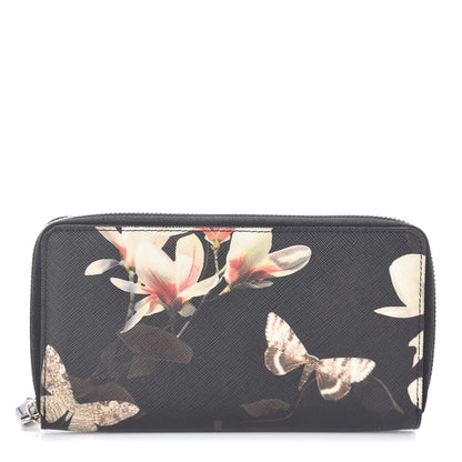 Givenchy Textured Coated Canvas Magnolia and Moth Print Zip Around Wallet Black 1 of 6
