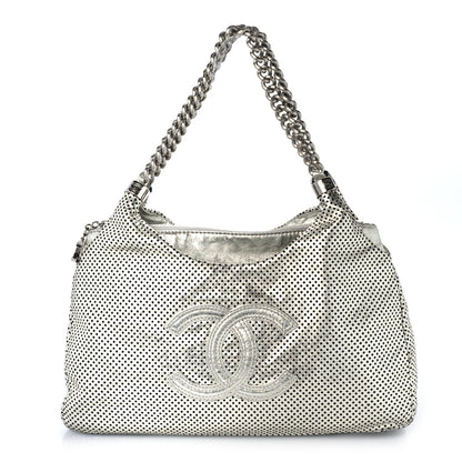 Chanel Metallic Glazed Calfskin Perforated Rodeo Drive Hobo Silver 1 of 9