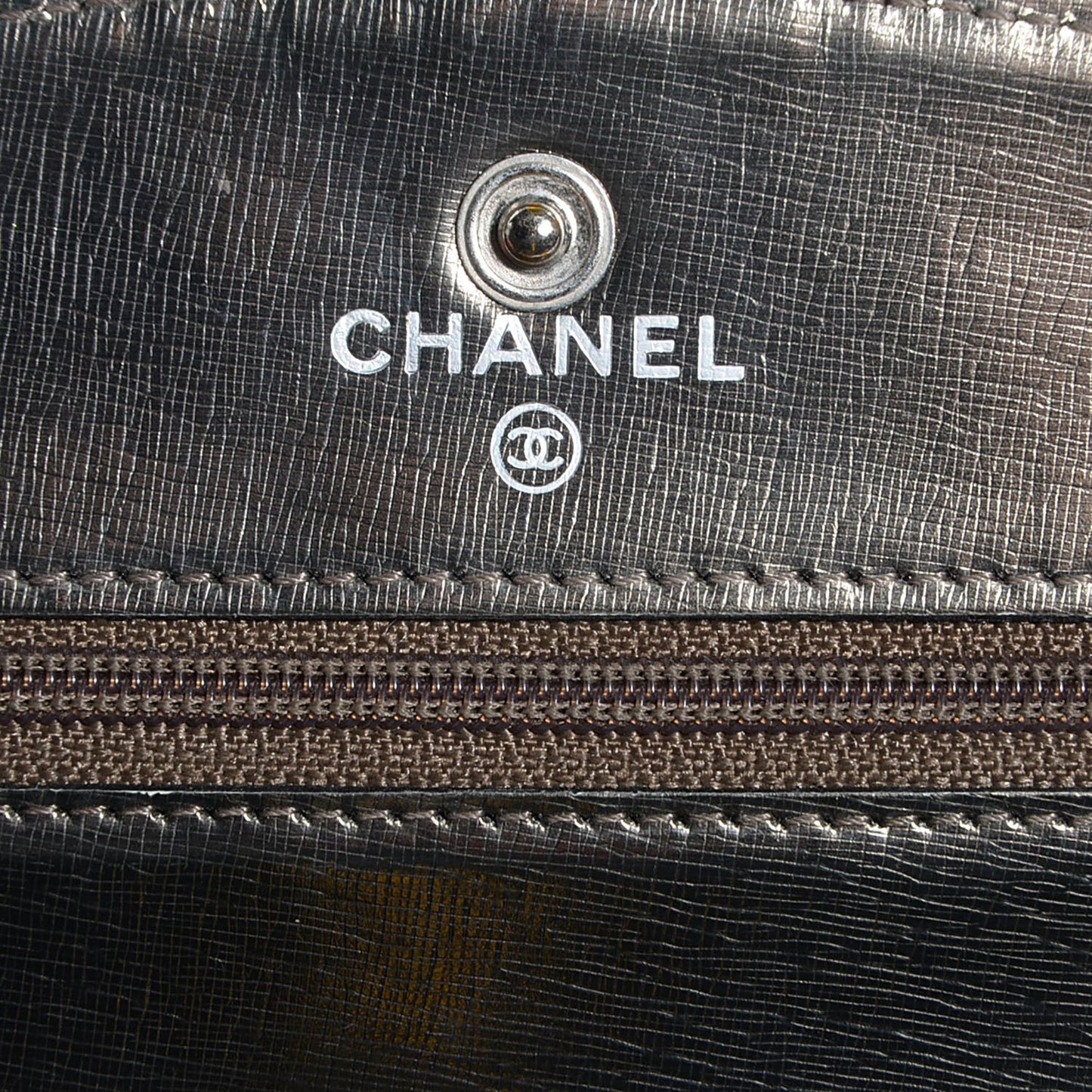 Metallic Calfskin Timeless CC Wallet on Chain WOC Bronze
