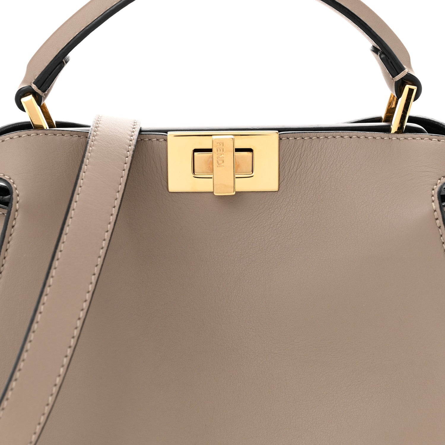 Fendi Vitello Tahiti Burro Medium Peekaboo Iconic Essentially Satchel Tortora Black 9 of 11
