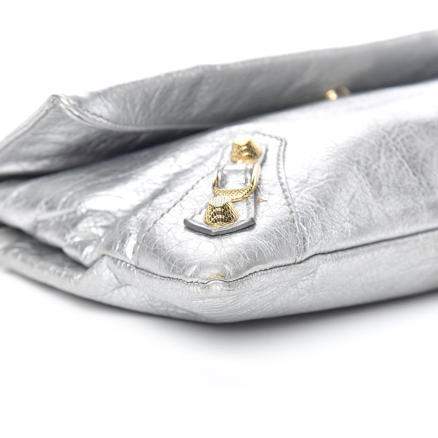 Balenciaga Agneau Giant 12 Gold Hardware Envelope Strap Clutch Gris Aluminum 9 of 11