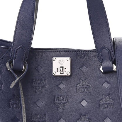 MCM Calfskin Ottomar Monogram Large Essential Tote Navy Blue 10 of 10