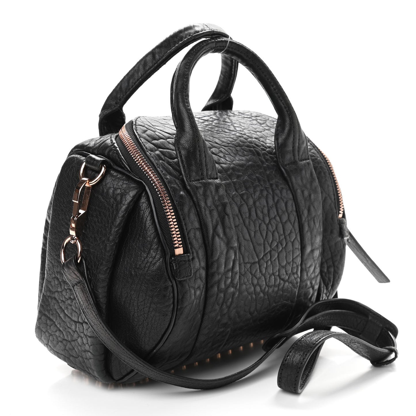 Pebbled Lambskin Mini Rockie Black Rose Gold Hardware