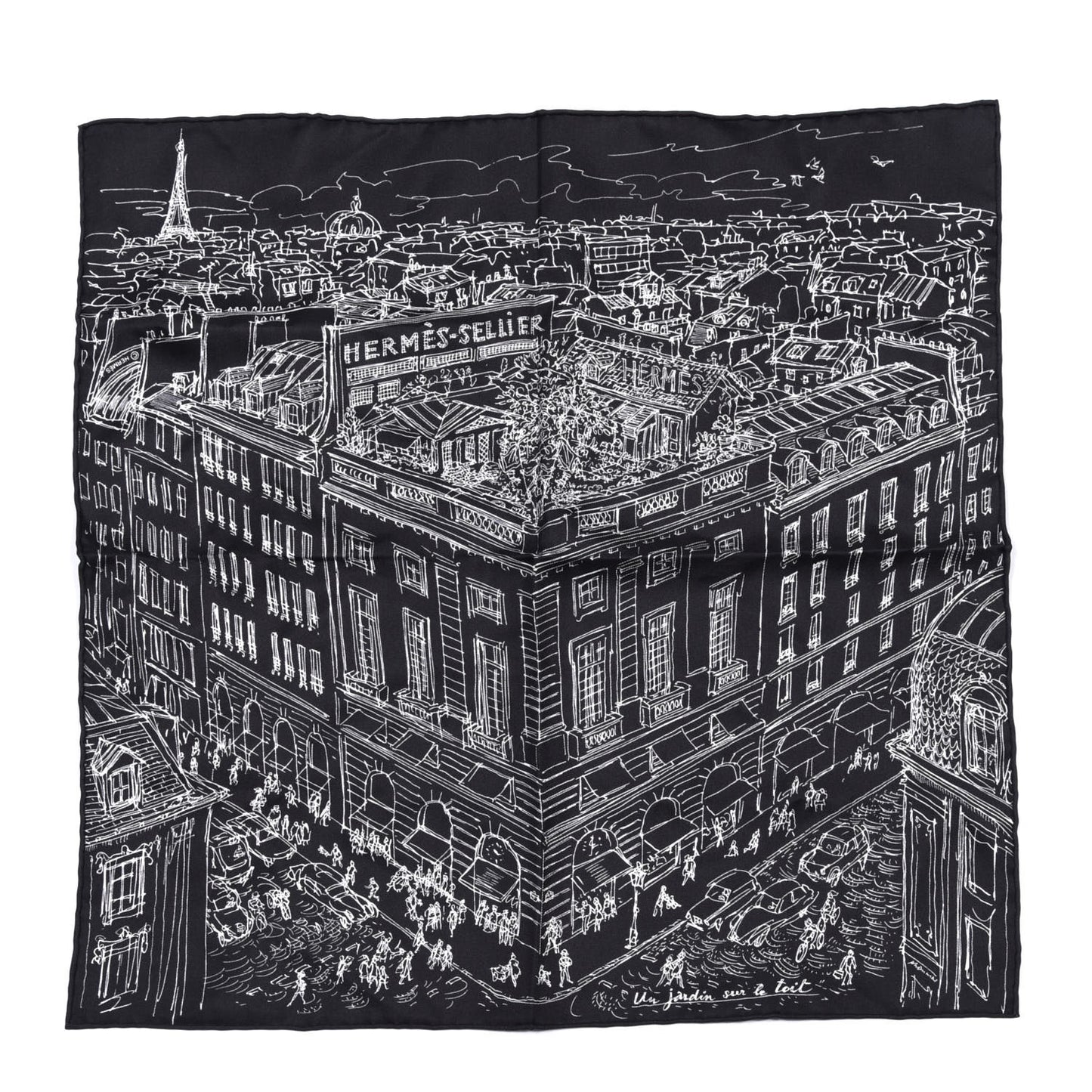 Silk Un Jardin Sur Le Toit Pocket Square Black White