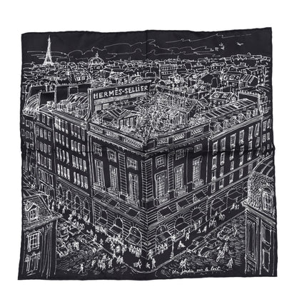 Hermes Silk Un Jardin Sur Le Toit Pocket Square Black White 1 of 6